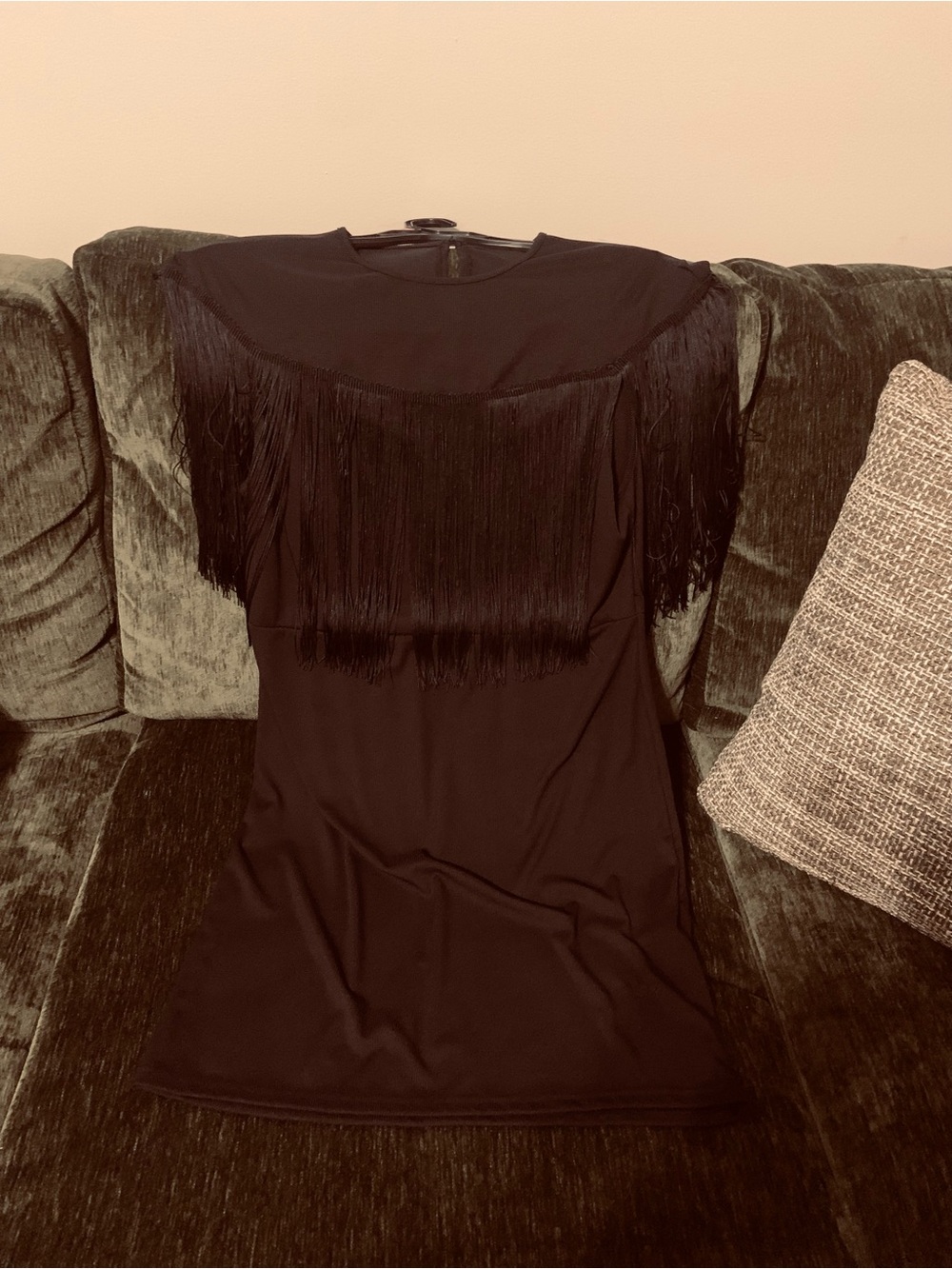 NWOT Women’s Black Fringe Short Sleeve Dress - Picture 2 of 9